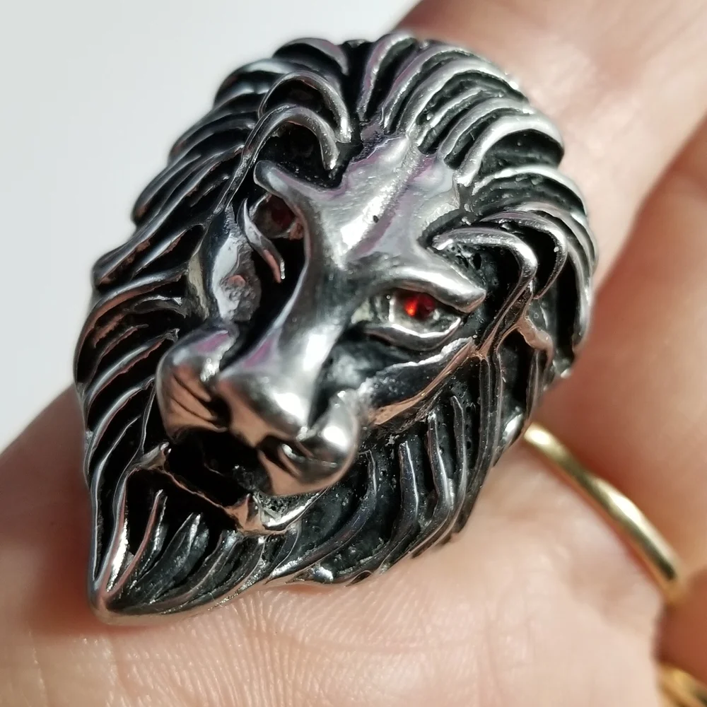 Relisted -lion ring red rhinestone eyes dark silvertone size 11.75   11 3/4 - Picture 14 of 14